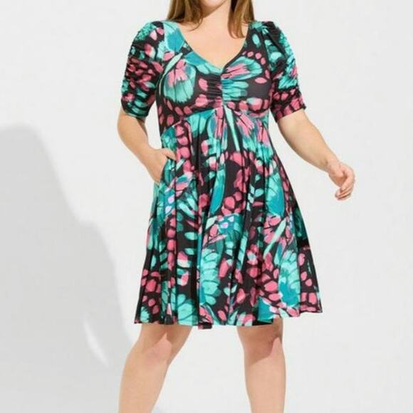 NWT Torrid Butterfly Studio Knit Cinch Front Mini Skater Dress - Picture 1 of 9
